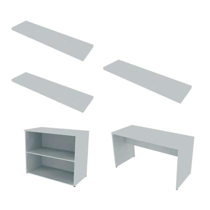 Conjunto de Mesa com Estante e 3 Prateleiras Siena Cinza Cristal - Bramov Imagem de Conjunto de Mesa com Estante e 3 Prateleiras Siena Cinza Cristal
