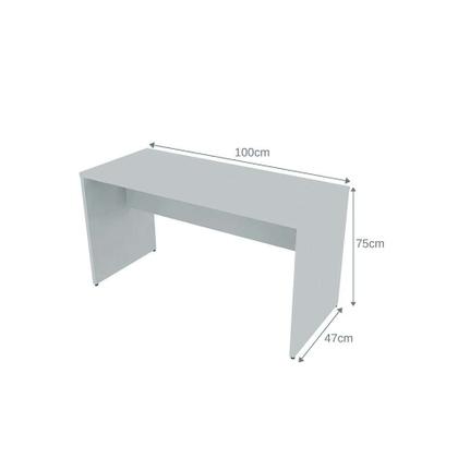 Conjunto de Mesa com Estante e 3 Prateleiras Siena Cinza Cristal - Bramov Imagem de Conjunto de Mesa com Estante e 3 Prateleiras Siena Cinza Cristal