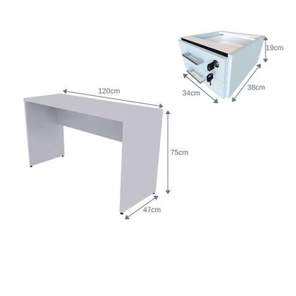 Conjunto de Mesa com Gaveteiro de Escritório Corp Cinza Cristal - Bramov Imagem de Conjunto de Mesa com Gaveteiro de Escritório Corp Cinza Cristal
