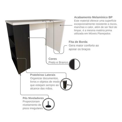 Imagem de Conjunto de Mesa com Prateleiras para Escritório ou Home Office 110 Cm de Largura