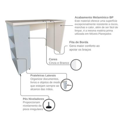 Imagem de Conjunto de Mesa com Prateleiras para Escritório ou Home Office 90 Cm de Largura