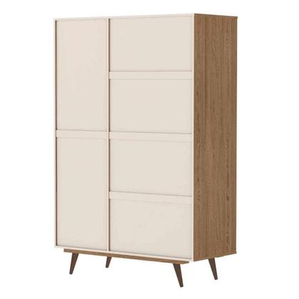 Conjunto de Mesa de Cabeceira e Guarda-Roupa Casal Retrô Plus 3 PT 3 GV Rustik Carvalho e Branco - Mobly Imagem de Conjunto de Mesa de Cabeceira e Guarda-Roupa Casal Retrô Plus 3 PT 3 GV Rustik Carvalho e Branco