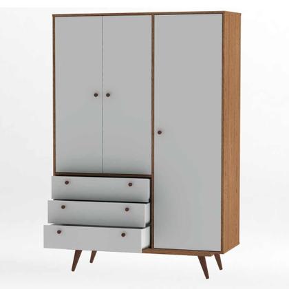 Conjunto de Mesa de Cabeceira e Guarda-Roupa Casal Retrô Plus 3 PT 3 GV Rustik Carvalho e Branco - Mobly Imagem de Conjunto de Mesa de Cabeceira e Guarda-Roupa Casal Retrô Plus 3 PT 3 GV Rustik Carvalho e Branco