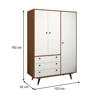 Conjunto de Mesa de Cabeceira e Guarda-Roupa Casal Retrô Plus 3 PT 3 GV Rustik Carvalho e Branco - Mobly Imagem de Conjunto de Mesa de Cabeceira e Guarda-Roupa Casal Retrô Plus 3 PT 3 GV Rustik Carvalho e Branco