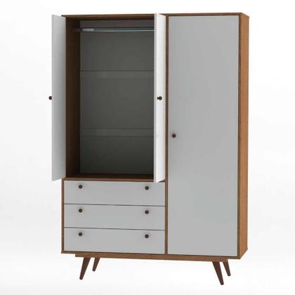 Conjunto de Mesa de Cabeceira e Guarda-Roupa Casal Retrô Plus 3 PT 3 GV Rustik Carvalho e Branco - Mobly Imagem de Conjunto de Mesa de Cabeceira e Guarda-Roupa Casal Retrô Plus 3 PT 3 GV Rustik Carvalho e Branco