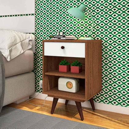 Conjunto de Mesa de Cabeceira e Guarda-Roupa Casal Retrô Plus 3 PT 3 GV Rustik Carvalho e Branco - Mobly Imagem de Conjunto de Mesa de Cabeceira e Guarda-Roupa Casal Retrô Plus 3 PT 3 GV Rustik Carvalho e Branco