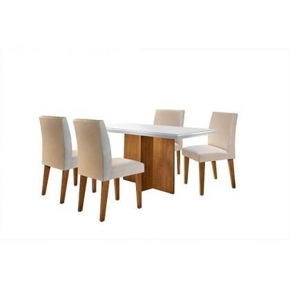 Conjunto de Mesa de Jantar Berlim II com Tampo de Vidro Off White e 4 Cadeiras Grécia Veludo Creme - Modern Imagem de Conjunto de Mesa de Jantar Berlim II com Tampo de Vidro Off White e 4 Cadeiras Grécia Veludo Creme