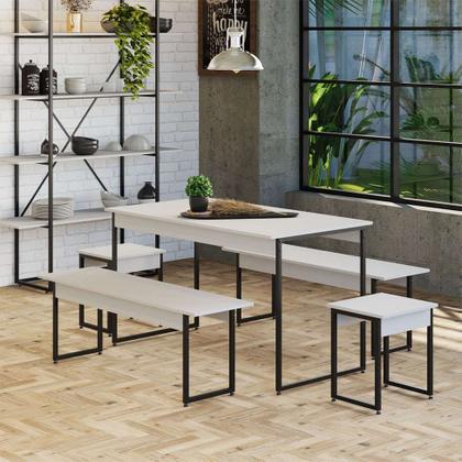 Imagem de Conjunto de Mesa de Jantar com 2 Bancos e 2 Banquetas Studio Branco Chess e Preto