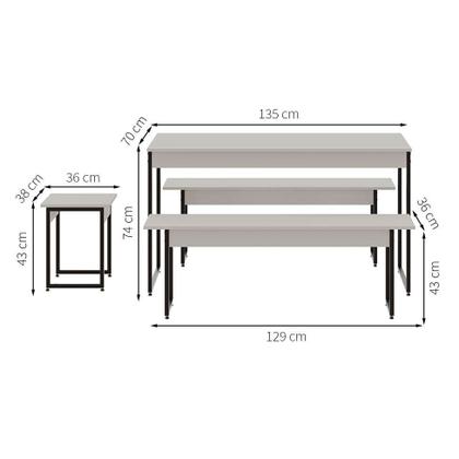 Imagem de Conjunto de Mesa de Jantar com 2 Bancos e 2 Banquetas Studio Branco Chess e Preto