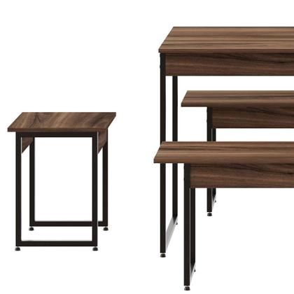 Conjunto de Mesa de Jantar com 2 Bancos e 2 Banquetas Studio Nogal e Preto - Compace Imagem de Conjunto de Mesa de Jantar com 2 Bancos e 2 Banquetas Studio Nogal e Preto