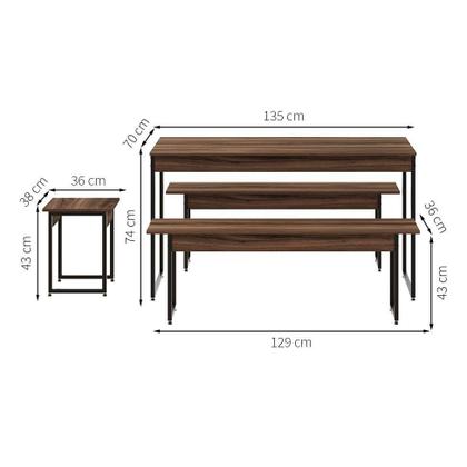 Conjunto de Mesa de Jantar com 2 Bancos e 2 Banquetas Studio Nogal e Preto - Compace Imagem de Conjunto de Mesa de Jantar com 2 Bancos e 2 Banquetas Studio Nogal e Preto