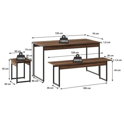 Conjunto de Mesa de Jantar com 2 Bancos e 2 Banquetas Studio Nogal e Preto - Compace Imagem de Conjunto de Mesa de Jantar com 2 Bancos e 2 Banquetas Studio Nogal e Preto