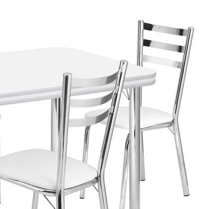 Conjunto de Mesa de Jantar com 4 Cadeiras Gisele Branco e Cromado - Criativa Móveis Imagem de Conjunto de Mesa de Jantar com 4 Cadeiras Gisele Branco e Cromado