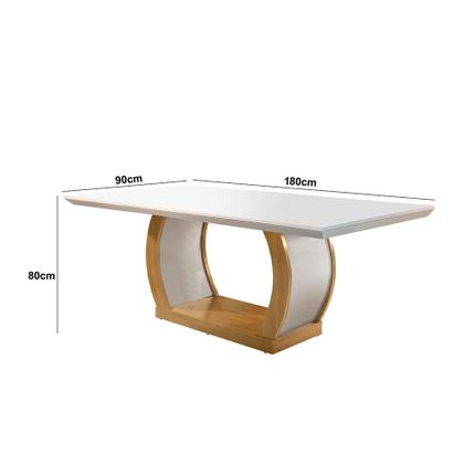 Imagem de Conjunto de Mesa de Jantar com 6 Cadeiras Estofadas Maia I Veludo Off White e Creme