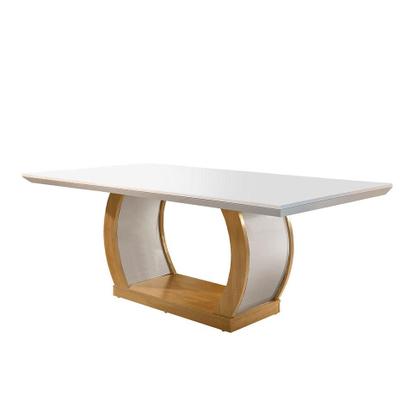 Imagem de Conjunto de Mesa de Jantar com 6 Cadeiras Estofadas Maia I Veludo Off White e Creme