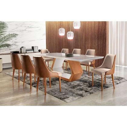 Conjunto de Mesa de Jantar com 8 Cadeiras Turmalina Linho Off White e Caramelo - Mobly Imagem de Conjunto de Mesa de Jantar com 8 Cadeiras Turmalina Linho Off White e Caramelo