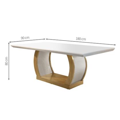 Imagem de Conjunto de Mesa de Jantar com Tampo de Vidro e 6 Cadeiras Maia Linho Bege e Imbuia