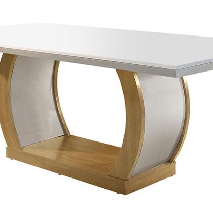 Imagem de Conjunto de Mesa de Jantar com Tampo de Vidro e 6 Cadeiras Maia Linho Bege e Imbuia