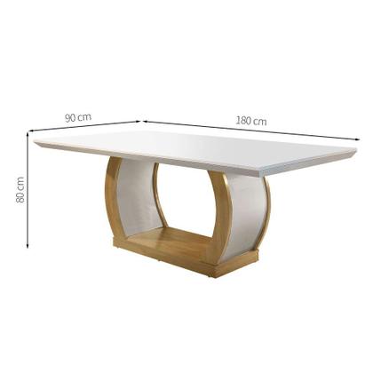 Conjunto de Mesa de Jantar com Tampo de Vidro e 6 Cadeiras Maia Linho Bege e Imbuia - Rufato Imagem de Conjunto de Mesa de Jantar com Tampo de Vidro e 6 Cadeiras Maia Linho Bege e Imbuia