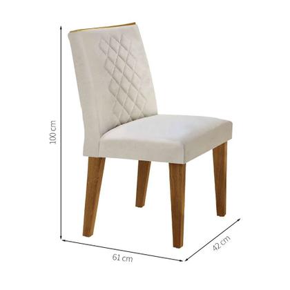 Conjunto de Mesa de Jantar com Tampo de Vidro e 6 Cadeiras Maia Veludo Creme e Imbuia - Modern Imagem de Conjunto de Mesa de Jantar com Tampo de Vidro e 6 Cadeiras Maia Veludo Creme e Imbuia