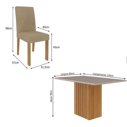 Imagem de Conjunto de Mesa de Jantar com Tampo de Vidro Off White Ana e 4 Cadeiras Maia Suede Gengibre e Nature