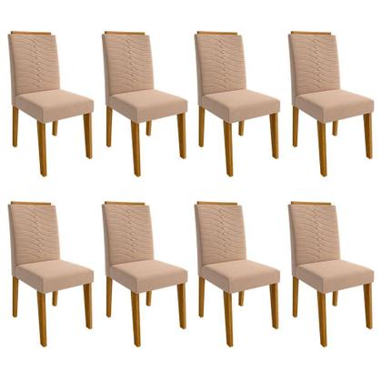 Imagem de Conjunto de Mesa de Jantar com Tampo de Vidro Off White Ana e 8 Cadeiras Clarice Suede Nude e Nature