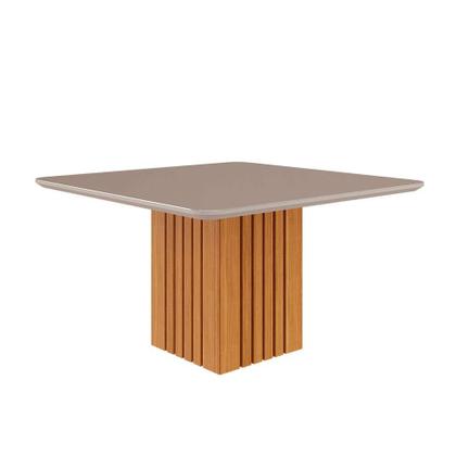 Imagem de Conjunto de Mesa de Jantar com Tampo de Vidro Off White Ana e 8 Cadeiras Clarice Suede Nude e Nature