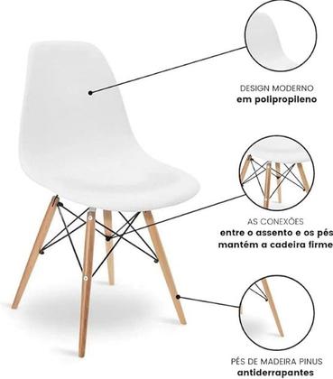 Imagem de Conjunto de Mesa de Jantar Cozinha Moderna Eames Eiffel Redonda 90cm Tampo de Madeira com 4 Cadeiras Branc