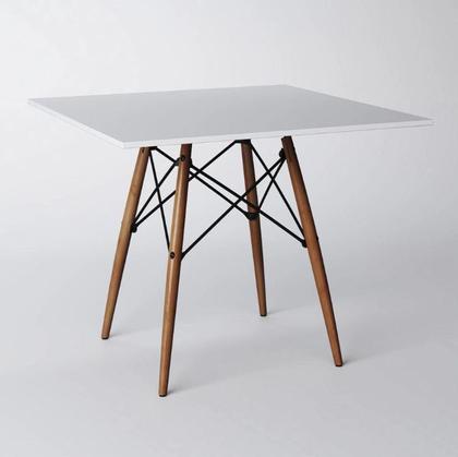 Imagem de Conjunto De Mesa De Jantar Eames Eiffel Quadrada 90cm Tampo De Madeira Branco Com 2 Cadeiras Pretas