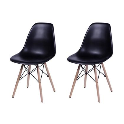 Imagem de Conjunto De Mesa De Jantar Eames Eiffel Quadrada 90cm Tampo De Madeira Branco Com 2 Cadeiras Pretas