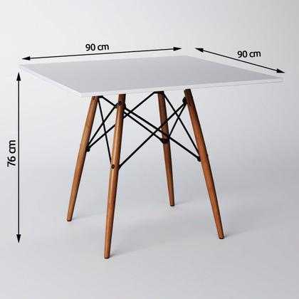 Imagem de Conjunto de Mesa de Jantar Eames Eiffel Quadrada 90cm Tampo de Madeira Branco com 4 Cadeiras Brancas