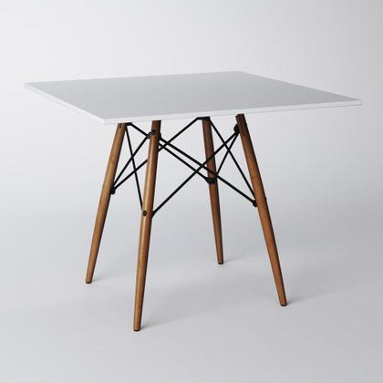 Imagem de Conjunto de Mesa de Jantar Eames Eiffel Quadrada 90cm Tampo de Madeira Branco com 4 Cadeiras Brancas