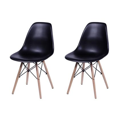 Imagem de Conjunto De Mesa De Jantar Eames Eiffel Quadrada 90cm Tampo De Madeira Preto Com 2 Cadeiras Pretas