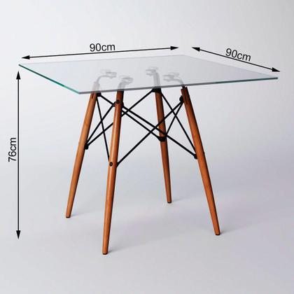 Imagem de Conjunto de Mesa de Jantar Eames Eiffel Quadrada 90cm Tampo de Vidro com 2 Cadeiras Pretas