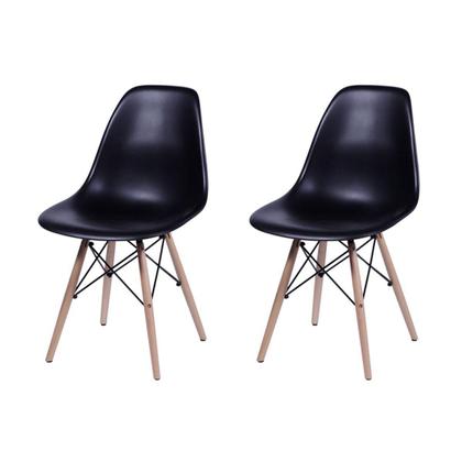 Imagem de Conjunto de Mesa de Jantar Eames Eiffel Quadrada 90cm Tampo de Vidro com 2 Cadeiras Pretas