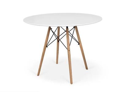 Imagem de Conjunto De Mesa De Jantar Eames Eiffel Redonda 110cm Tampo De Madeira Branco Com 4 Cadeiras Pretas
