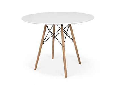 Imagem de Conjunto de Mesa de Jantar Eames Eiffel Redonda 110cm Tampo de Madeira Branco com 6 Cadeiras Brancas