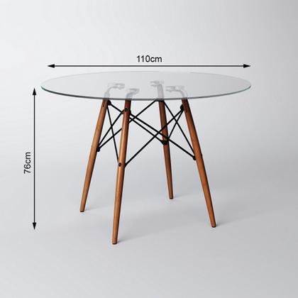 Imagem de Conjunto De Mesa De Jantar Eames Eiffel Redonda 110cm Tampo De Vidro Com 4 Cadeiras Brancas