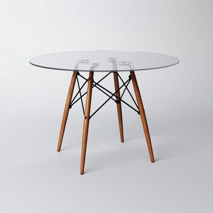 Imagem de Conjunto De Mesa De Jantar Eames Eiffel Redonda 110cm Tampo De Vidro Com 4 Cadeiras Brancas