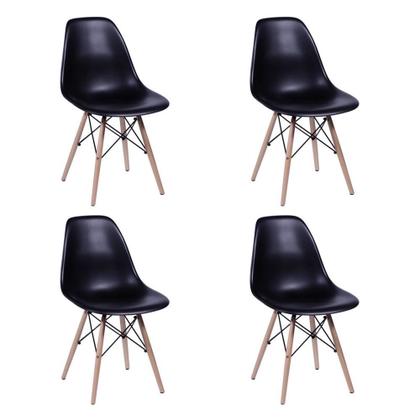 Imagem de Conjunto De Mesa De Jantar Eames Eiffel Redonda 110cm Tampo De Vidro Com 4 Cadeiras Pretas