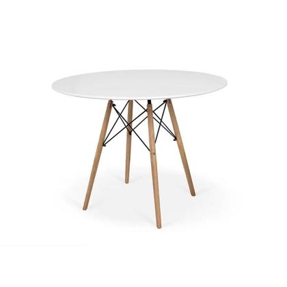 Imagem de Conjunto De Mesa De Jantar Eames Eiffel Redonda 120cm Tampo De Madeira Branco Com 4 Cadeiras Brancas