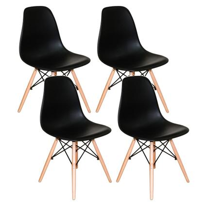 Imagem de Conjunto De Mesa De Jantar Eames Eiffel Redonda 120cm Tampo De Madeira Branco Com 4 Cadeiras Pretas