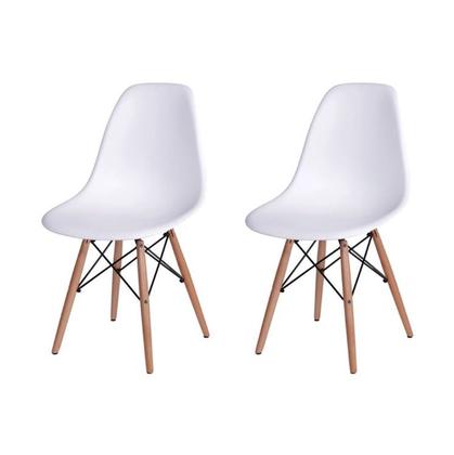 Imagem de Conjunto De Mesa De Jantar Eames Eiffel Redonda 90cm Tampo De Madeira Amêndoa Com 2 Cadeiras Brancas