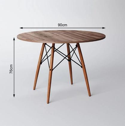 Imagem de Conjunto De Mesa De Jantar Eames Eiffel Redonda 90cm Tampo De Madeira Amêndoa Com 2 Cadeiras Brancas