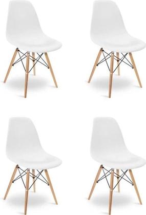 Imagem de Conjunto de Mesa de Jantar Eames Eiffel Redonda 90cm Tampo de Madeira Branco com 4 Cadeiras Brancas