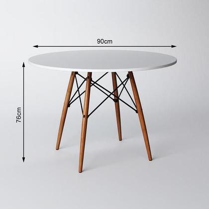 Imagem de Conjunto de Mesa de Jantar Eames Eiffel Redonda 90cm Tampo de Madeira Branco com 4 Cadeiras Brancas