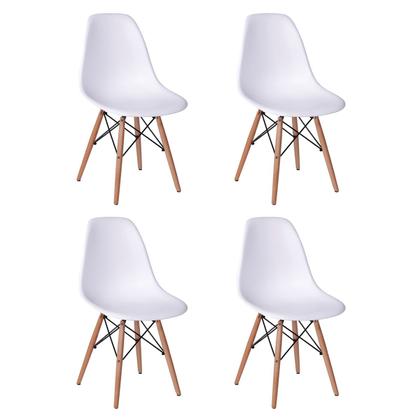 Imagem de Conjunto de Mesa de Jantar Eames Eiffel Redonda 90cm Tampo de Madeira Branco com 4 Cadeiras Brancas