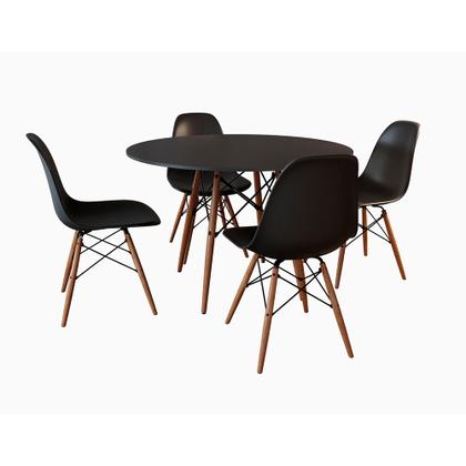 Imagem de Conjunto de Mesa de Jantar Eames Eiffel Redonda 90cm Tampo de Madeira Preto com 4 Cadeiras Pretas
