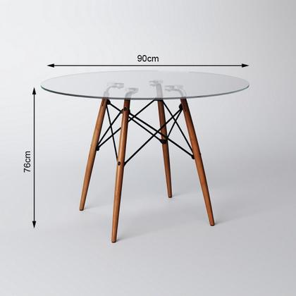 Imagem de Conjunto De Mesa De Jantar Eames Eiffel Redonda 90cm Tampo De Vidro Com 2 Cadeiras Brancas