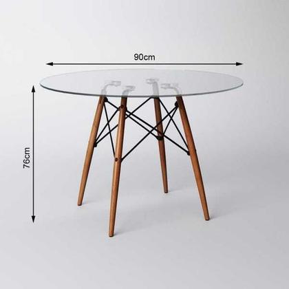 Imagem de Conjunto de Mesa de Jantar Eames Eiffel Redonda 90cm Tampo de Vidro com 4 Cadeiras Brancas
